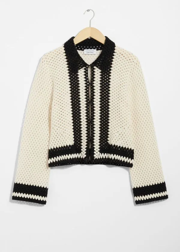 Women Knitwear and Other Stories Crocheted Cardigan Creamandblack