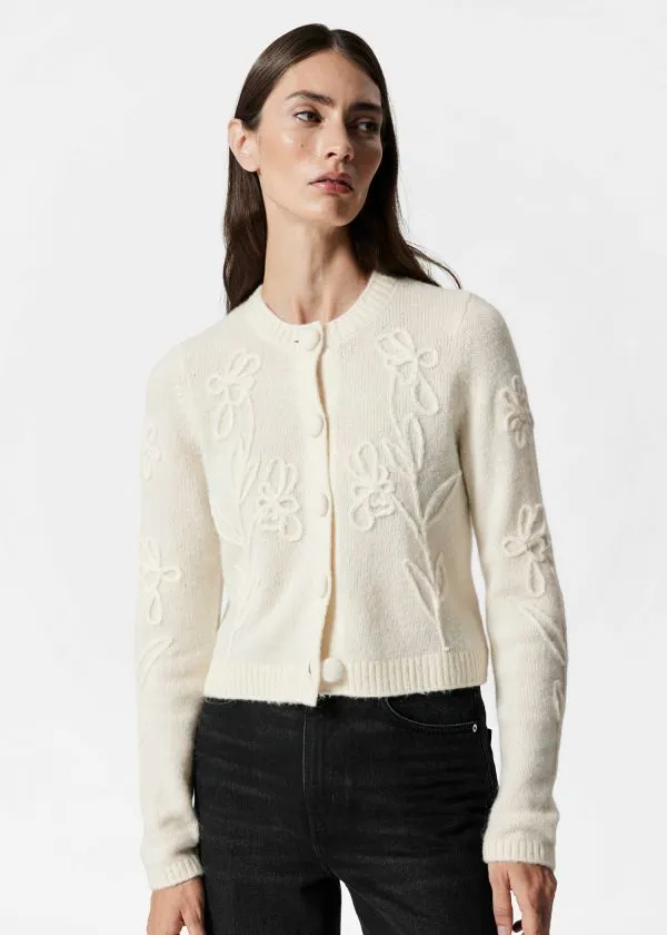Women Knitwear and Other Stories FloralAppliqu Knit Cardigan Ivory