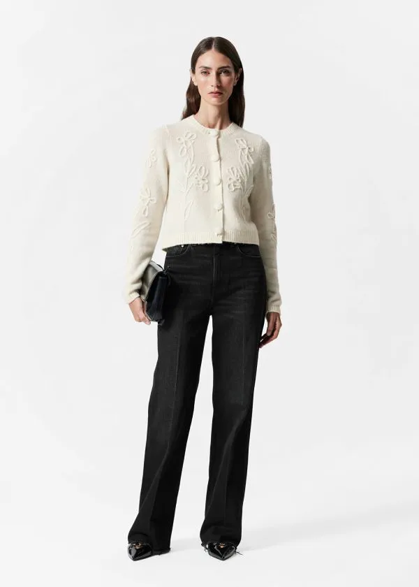 Women Knitwear and Other Stories FloralAppliqu Knit Cardigan Ivory