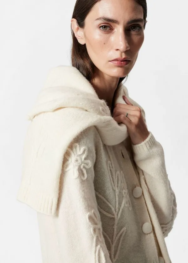 Women Knitwear and Other Stories FloralAppliqu Knit Cardigan Ivory