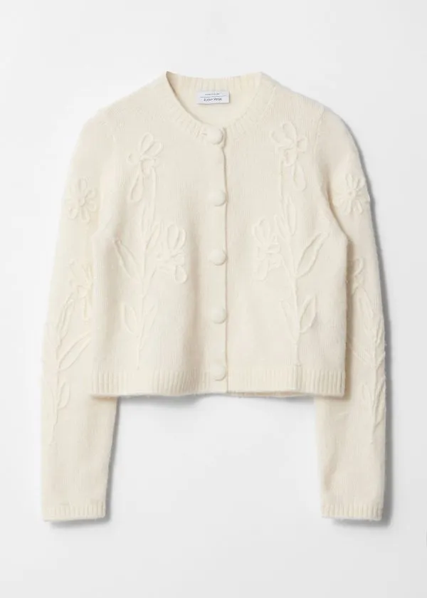 Women Knitwear and Other Stories FloralAppliqu Knit Cardigan Ivory