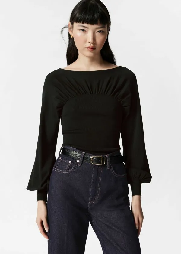 Women Knitwear and Other Stories Ruched Sweater Black