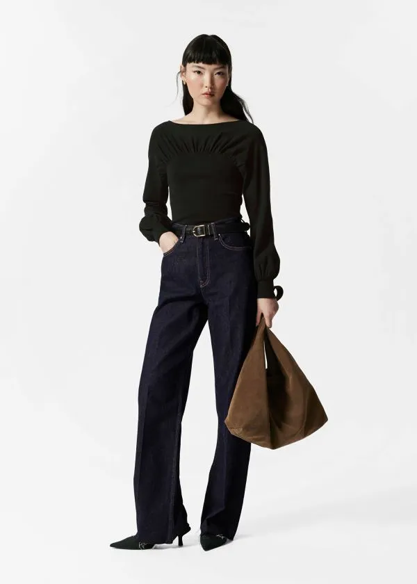 Women Knitwear and Other Stories Ruched Sweater Black