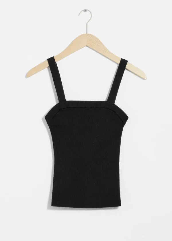 Women Knitwear and Other Stories SquareNeck Knit Top Black