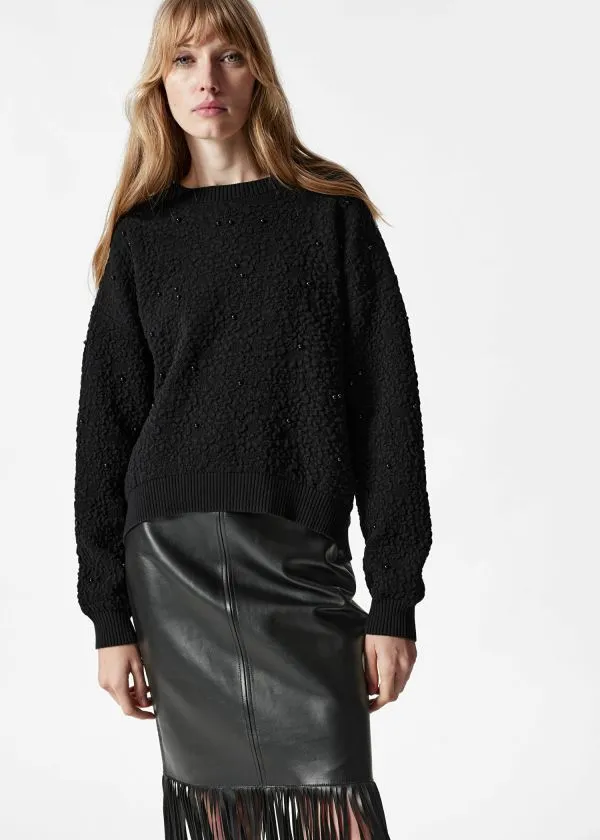 Women Knitwear and Other Stories TexturedJacquard Knit Jumper Black