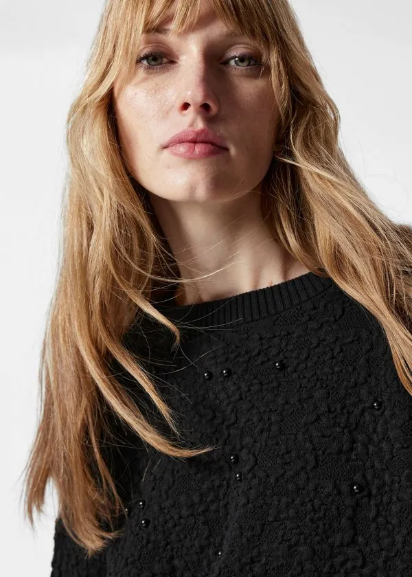 Women Knitwear and Other Stories TexturedJacquard Knit Jumper Black