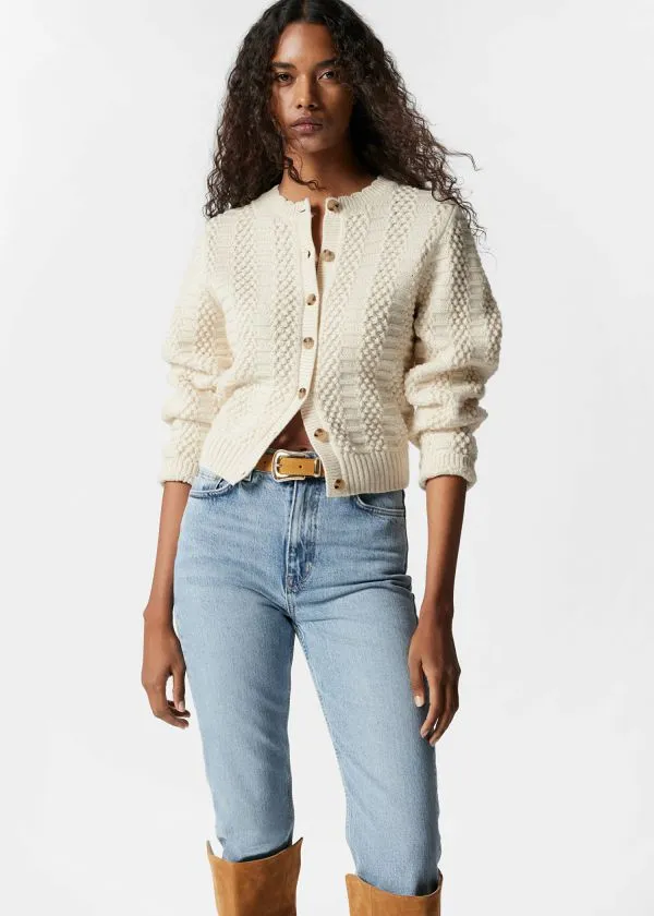 Women Knitwear and Other Stories Textured Knit Cardigan Cream