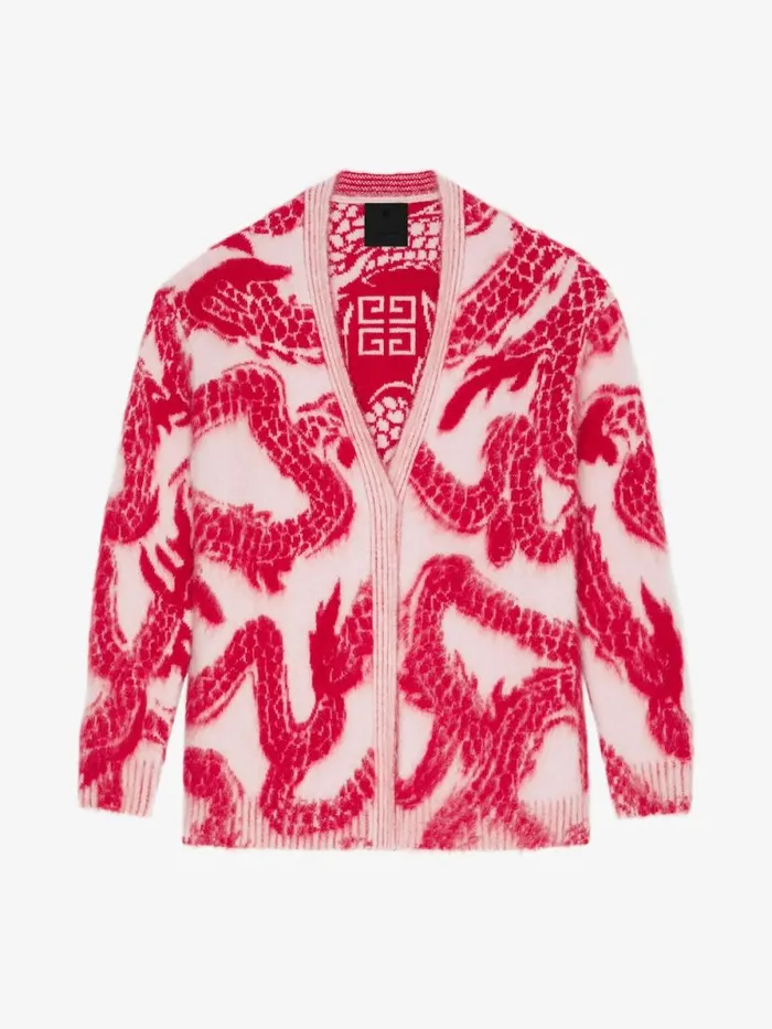 Women Knitwear Givenchy Cardigan In Mohair And Wool With Dragon Jacquard Old Pink