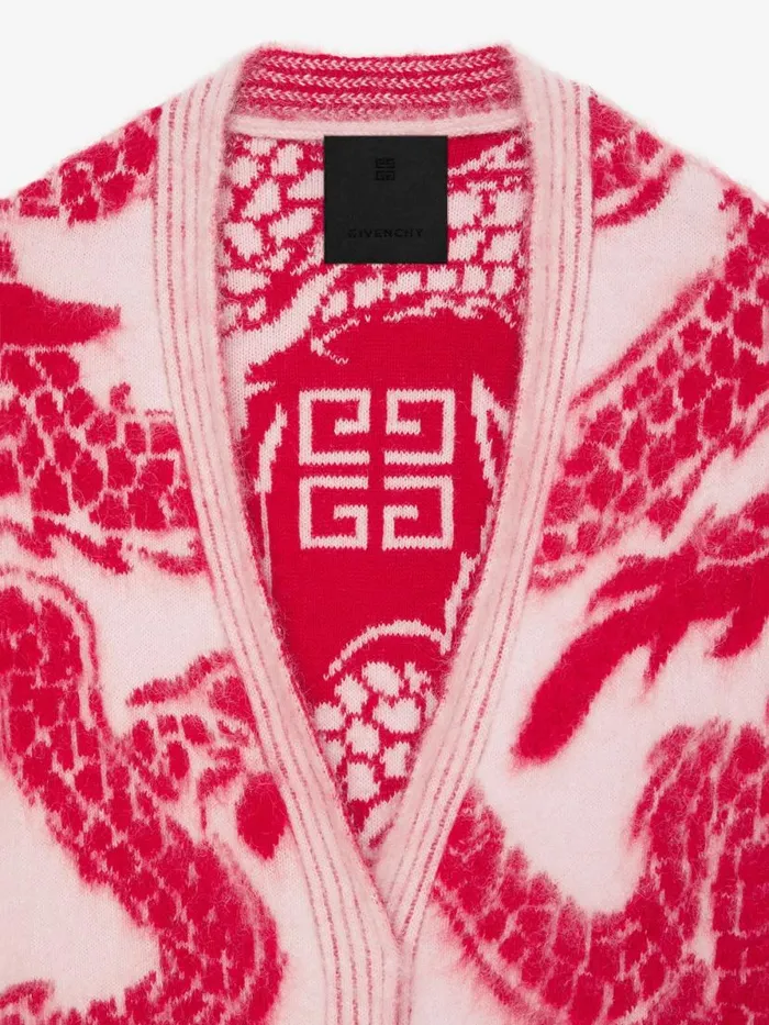 Women Knitwear Givenchy Cardigan In Mohair And Wool With Dragon Jacquard Old Pink Women Knitwear Givenchy Cardigan In Mohair And Wool With Dragon Jacquard Old Pink