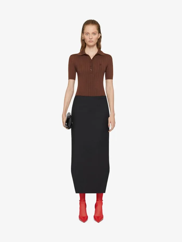 Women Knitwear Givenchy Polo Sweater In Wool With 4G Detail Moka Brown