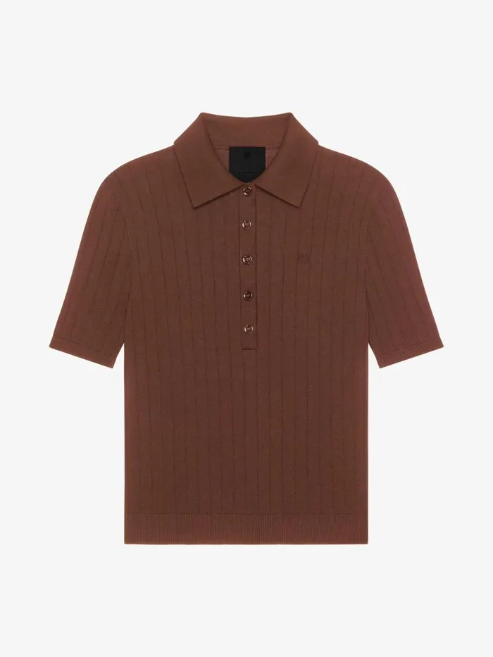Women Knitwear Givenchy Polo Sweater In Wool With 4G Detail Moka Brown
