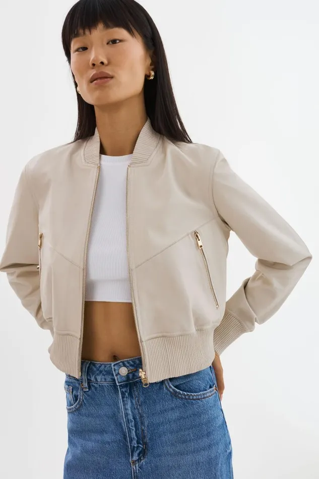 Women KORDELLA Reversible Leather Bomber Jacket Bonegold LAMARQUE Leather Jackets Women KORDELLA Reversible Leather Bomber Jacket Bonegold LAMARQUE Leather Jackets