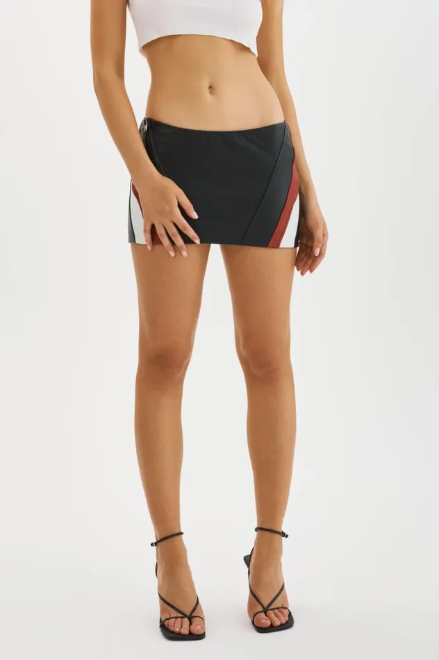 Women KRISSY Leather Mini Skirt Blackwinter Whiteruby Red LAMARQUE Skirts