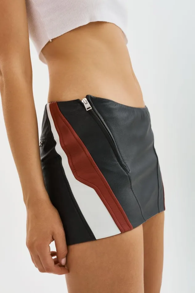 Women KRISSY Leather Mini Skirt Blackwinter Whiteruby Red LAMARQUE Skirts