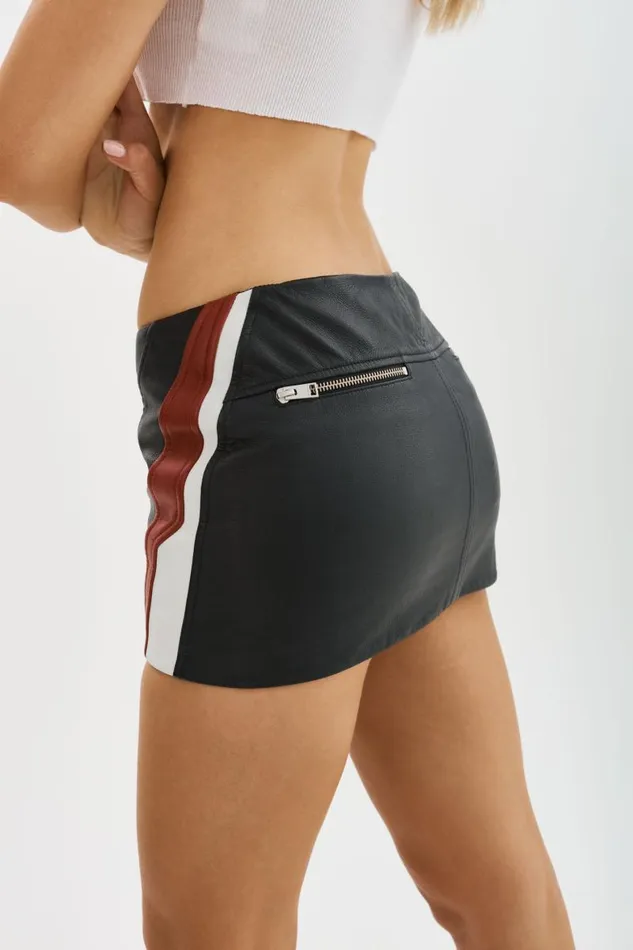 Women KRISSY Leather Mini Skirt Blackwinter Whiteruby Red LAMARQUE Skirts