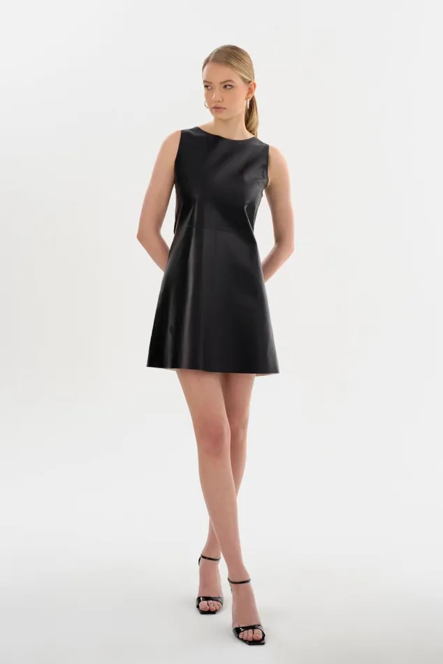 Women LOZANA Reversible Leather Dress Blacksilver LAMARQUE Dresses