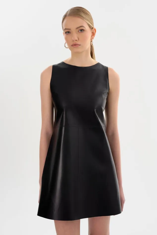 Women LOZANA Reversible Leather Dress Blacksilver LAMARQUE Dresses Women LOZANA Reversible Leather Dress Blacksilver LAMARQUE Dresses
