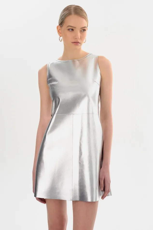 Women LOZANA Reversible Leather Dress Blacksilver LAMARQUE Dresses Women LOZANA Reversible Leather Dress Blacksilver LAMARQUE Dresses
