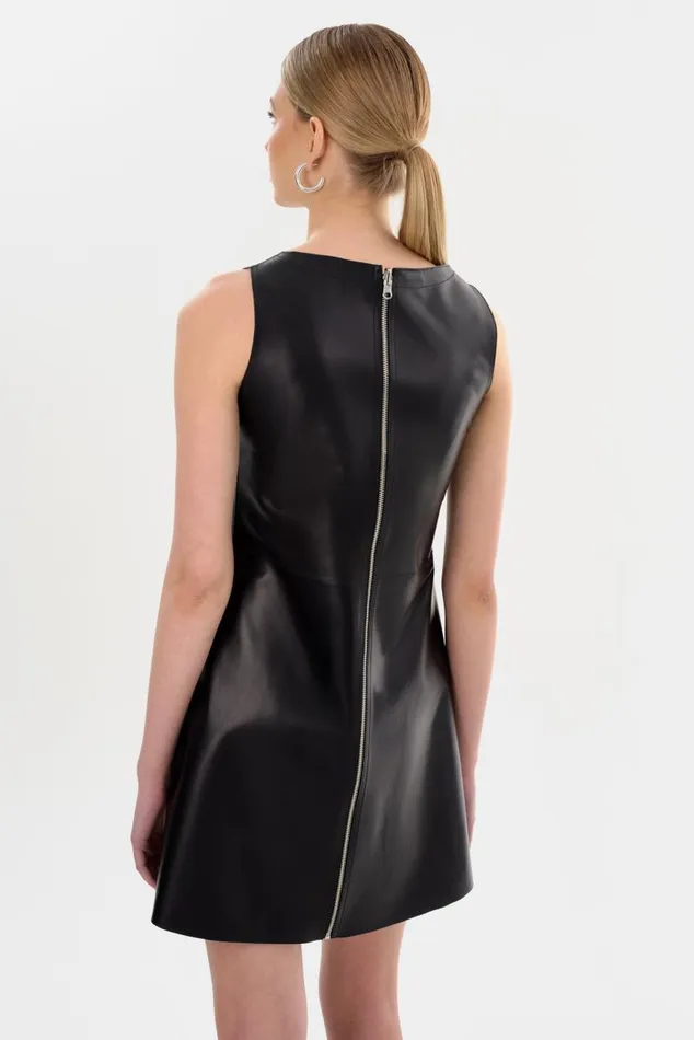 Women LOZANA Reversible Leather Dress Blacksilver LAMARQUE Dresses Women LOZANA Reversible Leather Dress Blacksilver LAMARQUE Dresses