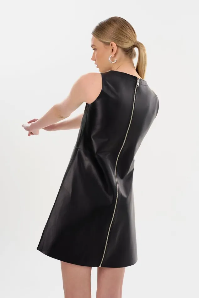 Women LOZANA Reversible Leather Dress Blacksilver LAMARQUE Dresses Women LOZANA Reversible Leather Dress Blacksilver LAMARQUE Dresses