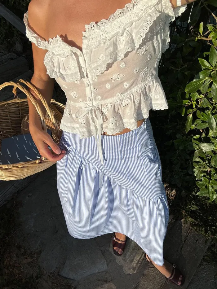 Women Maeve Midi Skirt Blue Stripe Lisa Says Gah Skirts