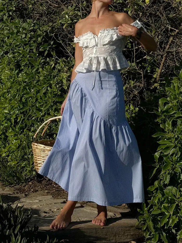 Women Maeve Midi Skirt Blue Stripe Lisa Says Gah Skirts