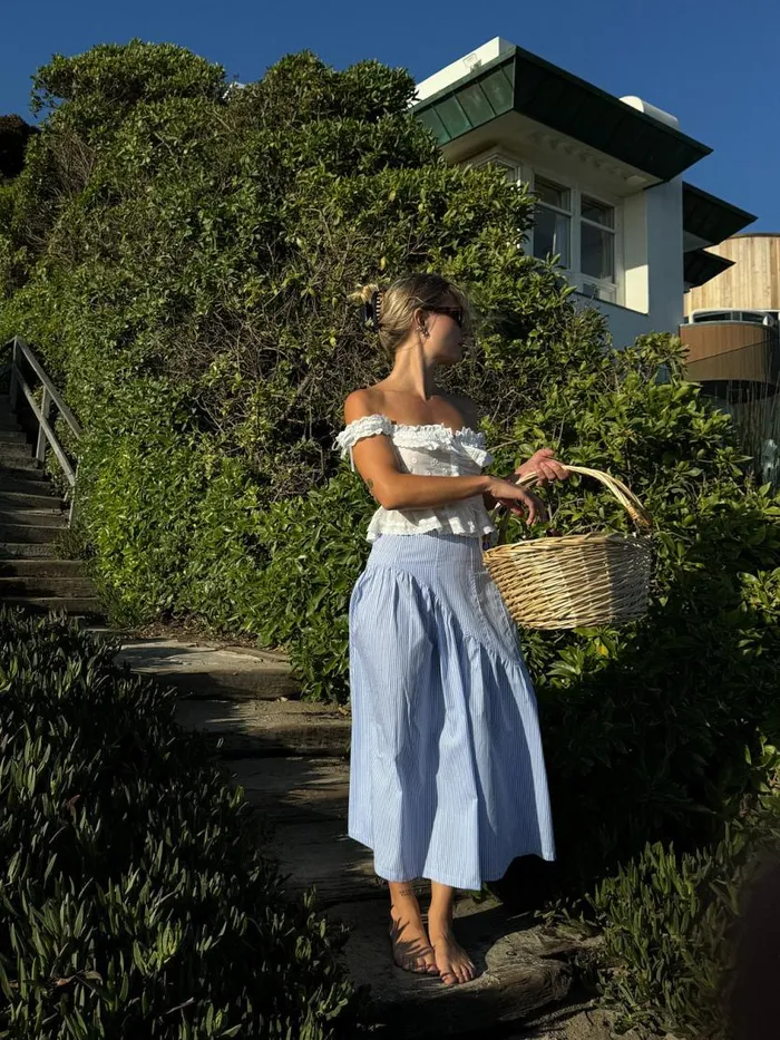 Women Maeve Midi Skirt Blue Stripe Lisa Says Gah Skirts