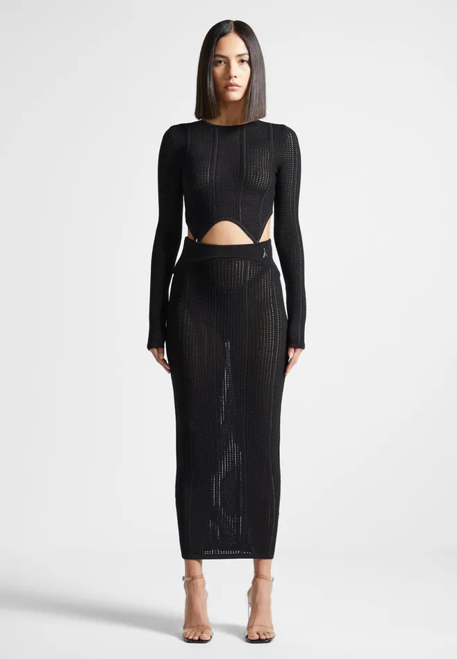 Women Manire De Voir 2In1 Long Sleeve Knitted Midaxi Dress Black