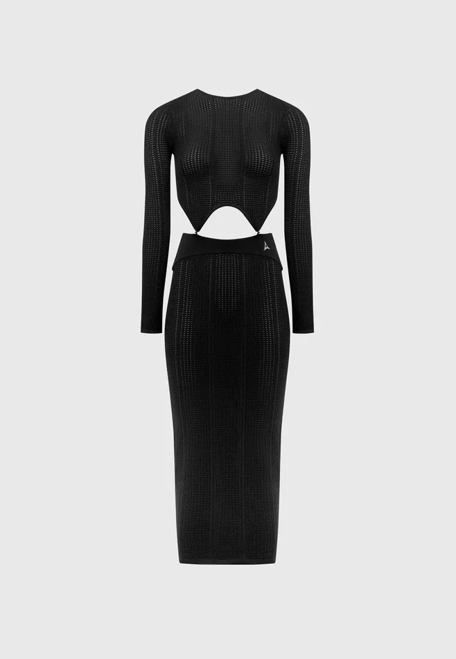 Women Manire De Voir 2In1 Long Sleeve Knitted Midaxi Dress Black