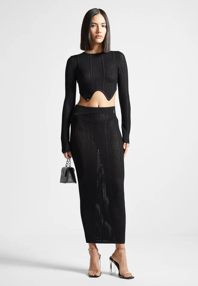 Women Manire De Voir 2In1 Long Sleeve Knitted Midaxi Dress Black