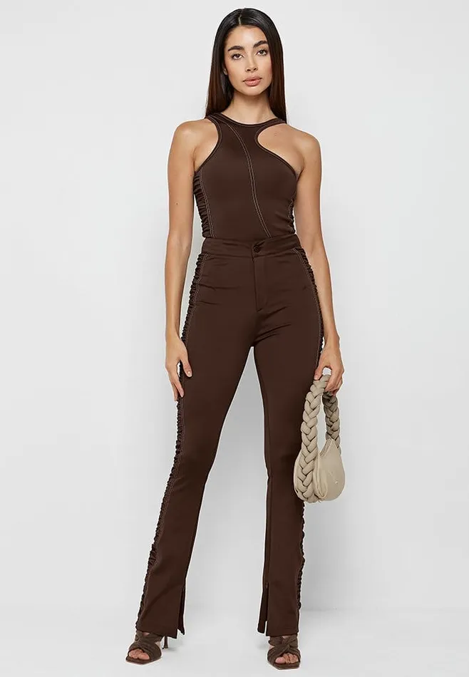 Women Manire De Voir Asymmetric Ruched Side Bodysuit Chocolate Brown