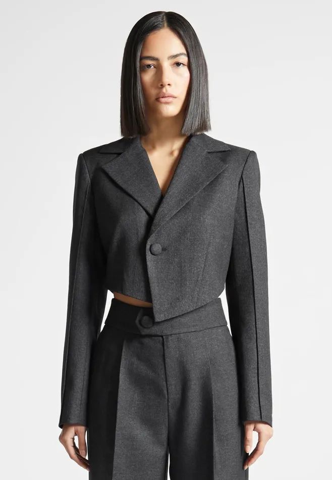 Women Manire De Voir Asymmetric Tailored Cropped Blazer Dark Grey
