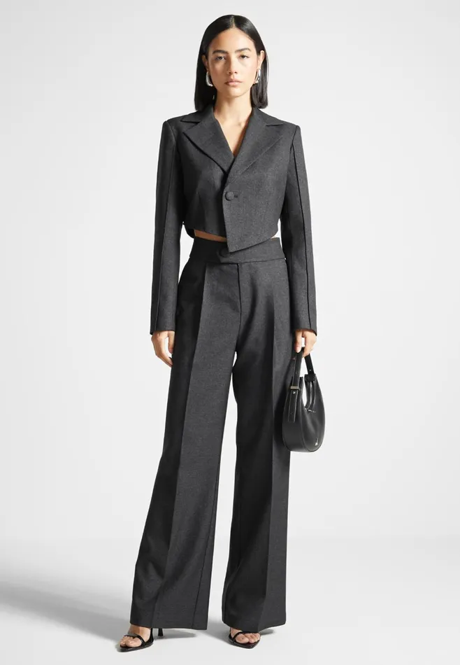 Women Manire De Voir Asymmetric Tailored Cropped Blazer Dark Grey