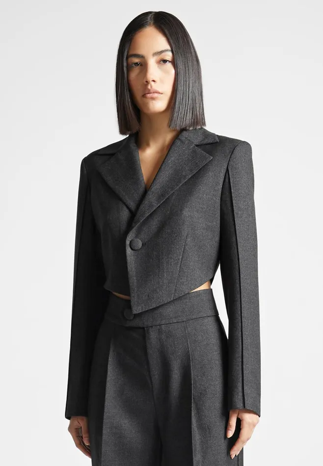 Women Manire De Voir Asymmetric Tailored Cropped Blazer Dark Grey