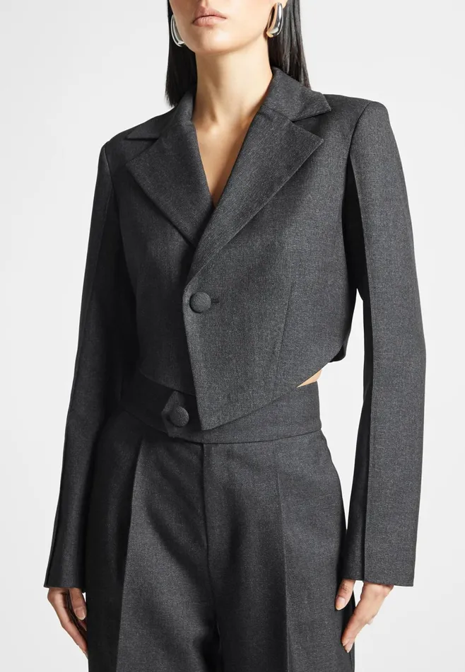 Women Manire De Voir Asymmetric Tailored Cropped Blazer Dark Grey