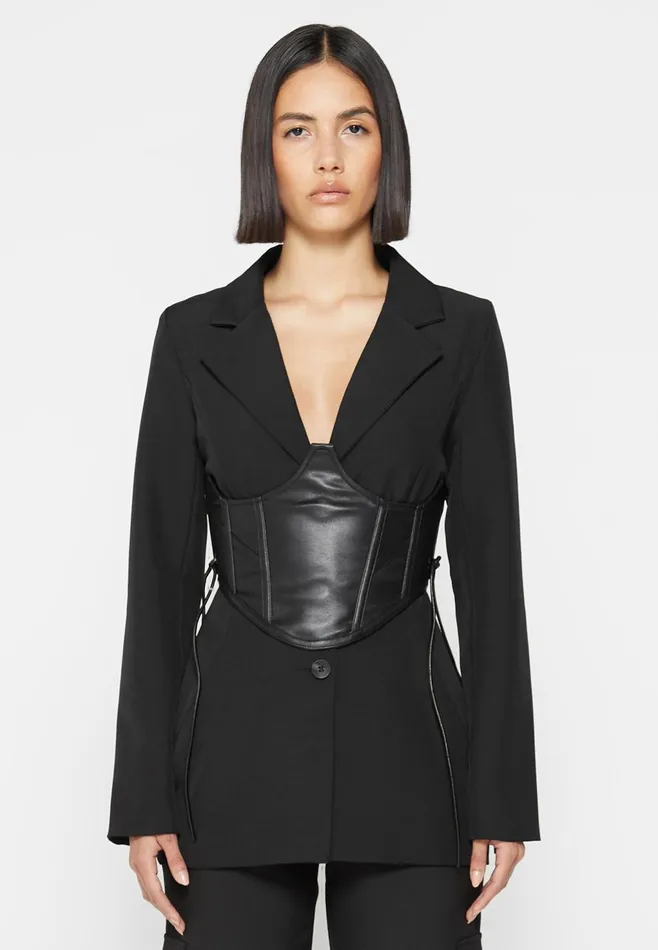Women Manire De Voir Blazer With Leather Corset Black