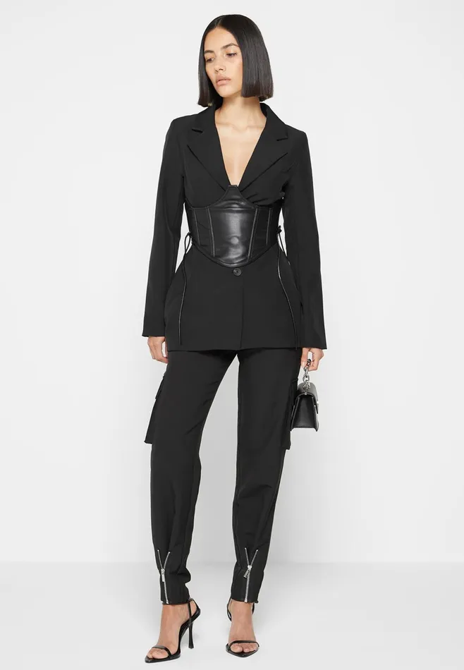 Women Manire De Voir Blazer With Leather Corset Black