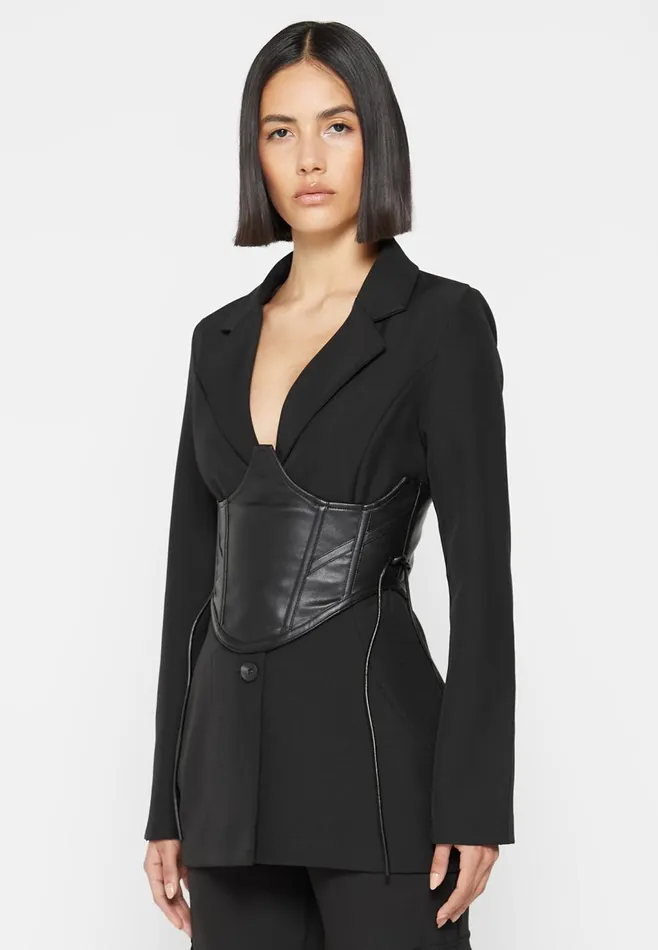 Women Manire De Voir Blazer With Leather Corset Black