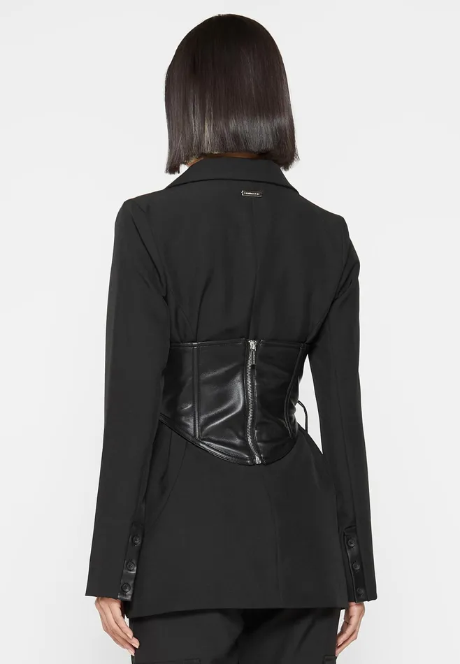 Women Manire De Voir Blazer With Leather Corset Black