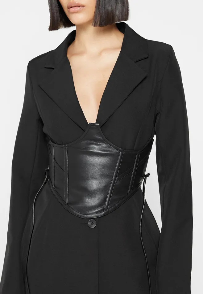 Women Manire De Voir Blazer With Leather Corset Black