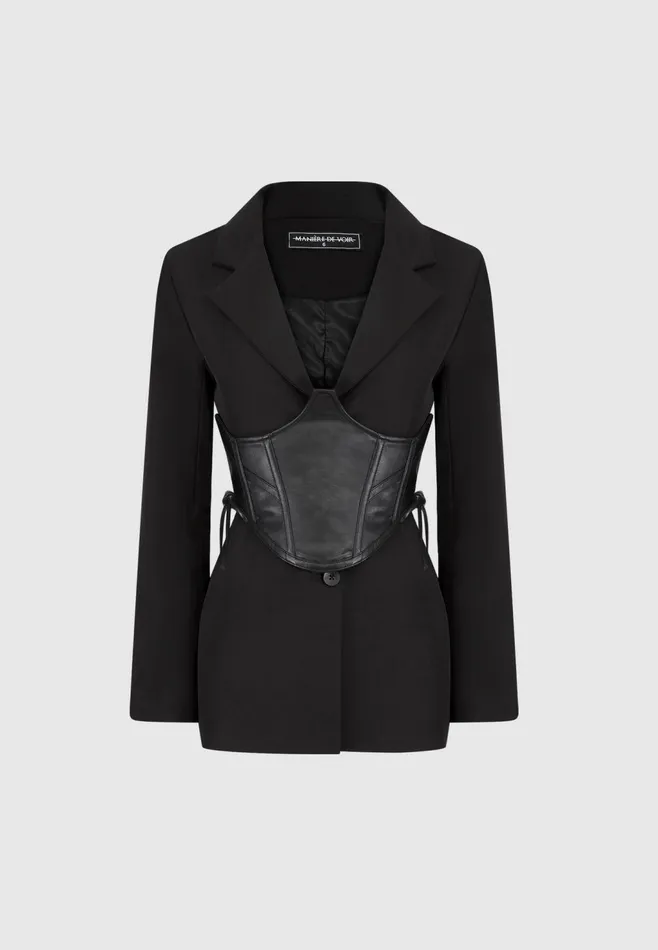Women Manire De Voir Blazer With Leather Corset Black