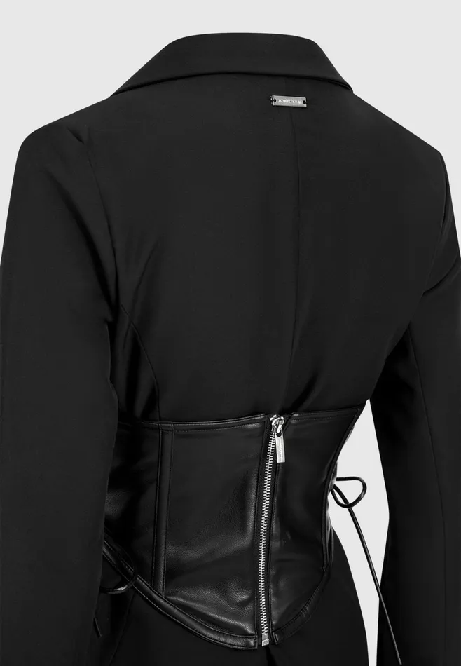 Women Manire De Voir Blazer With Leather Corset Black