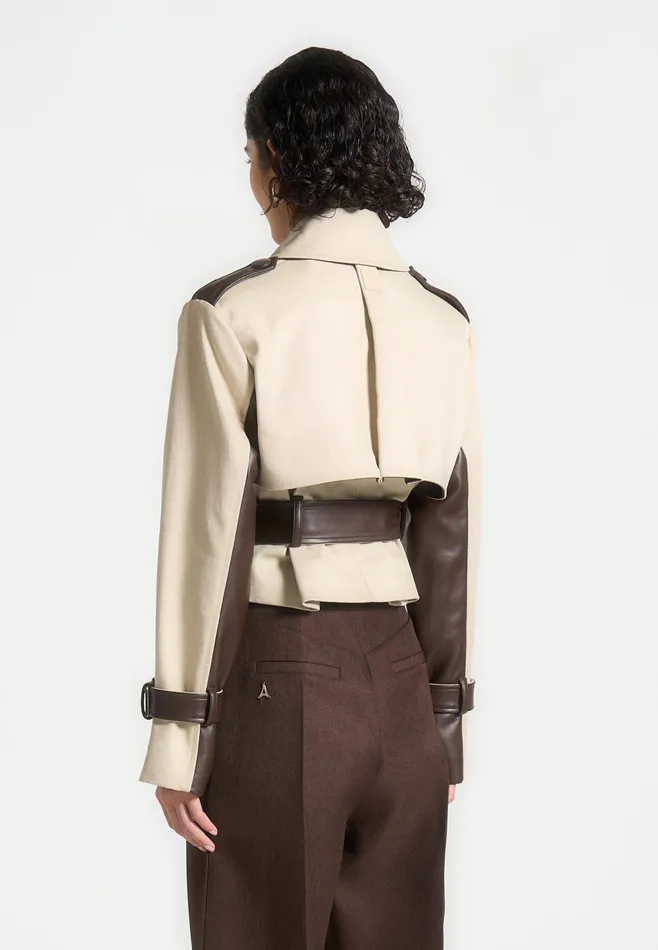 Women Manire De Voir Cropped Trench Coat With Belt Beigebrown