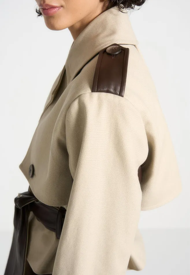 Women Manire De Voir Cropped Trench Coat With Belt Beigebrown