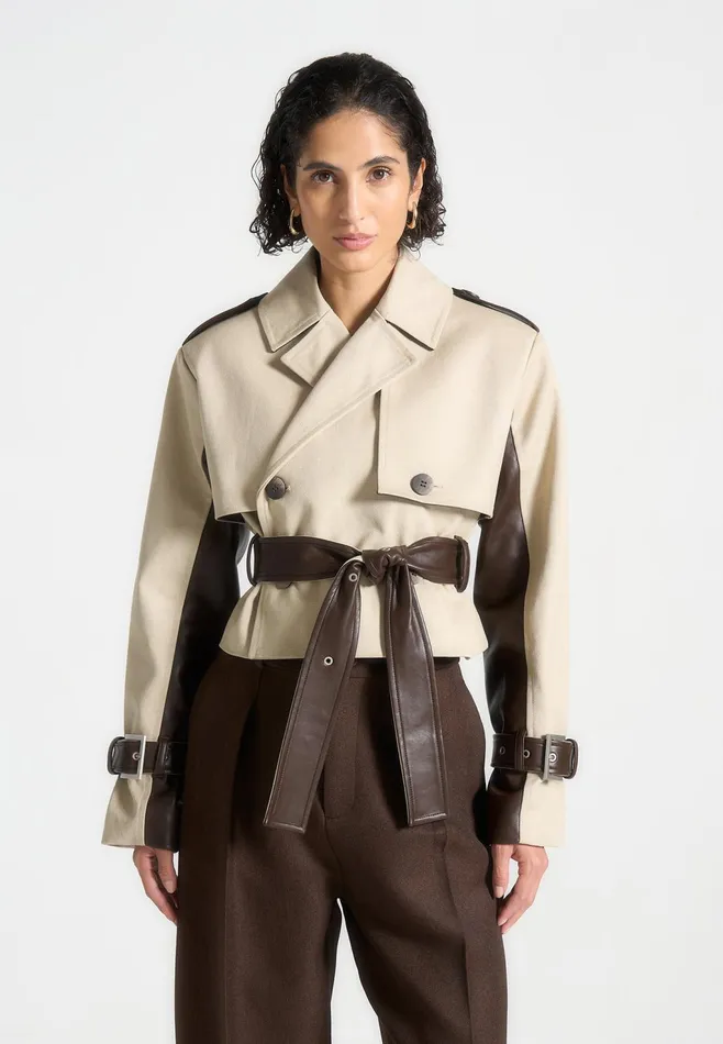 Women Manire De Voir Cropped Trench Coat With Belt Beigebrown