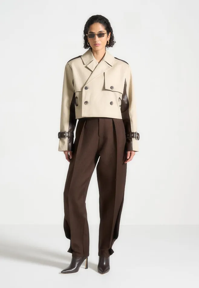 Women Manire De Voir Cropped Trench Coat With Belt Beigebrown