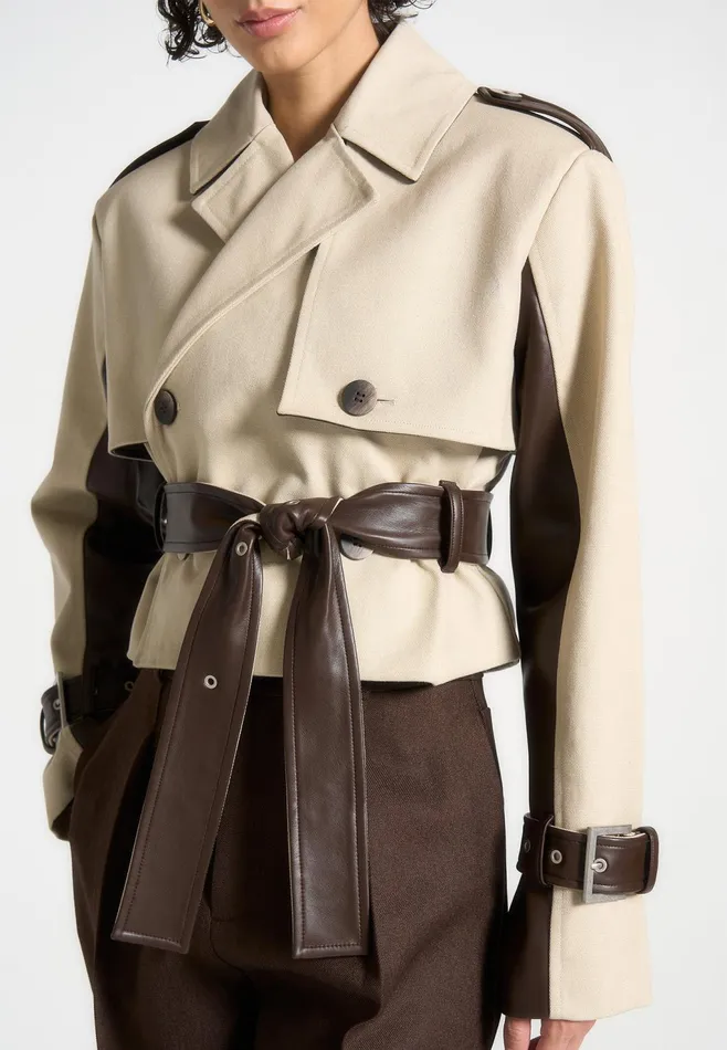 Women Manire De Voir Cropped Trench Coat With Belt Beigebrown