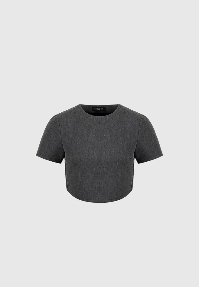 Women Manire De Voir Curved Hem Backless Top With Tie Dark Grey