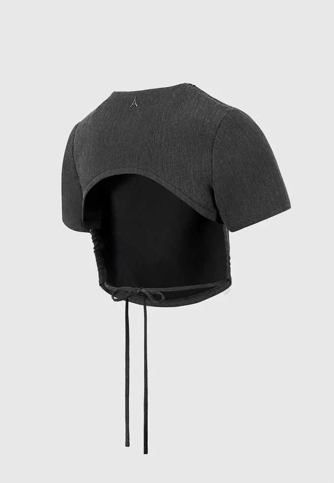 Women Manire De Voir Curved Hem Backless Top With Tie Dark Grey