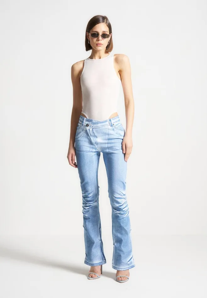 Women Manire De Voir Denim Effect Tacked Fit And Flare Jeans Whiteblue